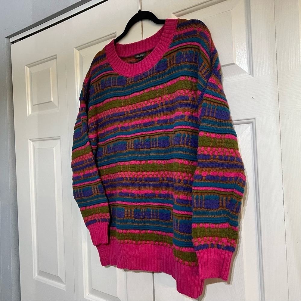 Wild Fable Retro 90s Colorful Striped Chunky Thick Sweater Size Large Pink